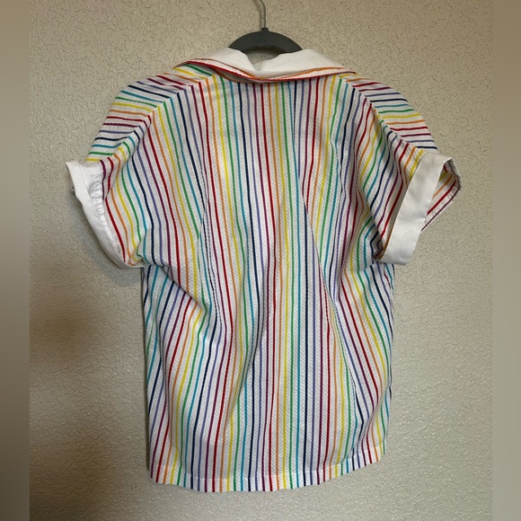 Vintage striped rainbow button up blouse size small - Picture 3 of 8